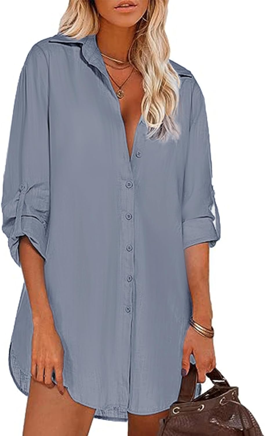 Blusa de algodón cuello V 3/4 Blusa de algodón cuello V 3/4